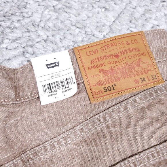 Levi's Fresh 501 Original Jeans Men's 34 x 32 Light Brown Straight Button Fly - Picture 6 of 13